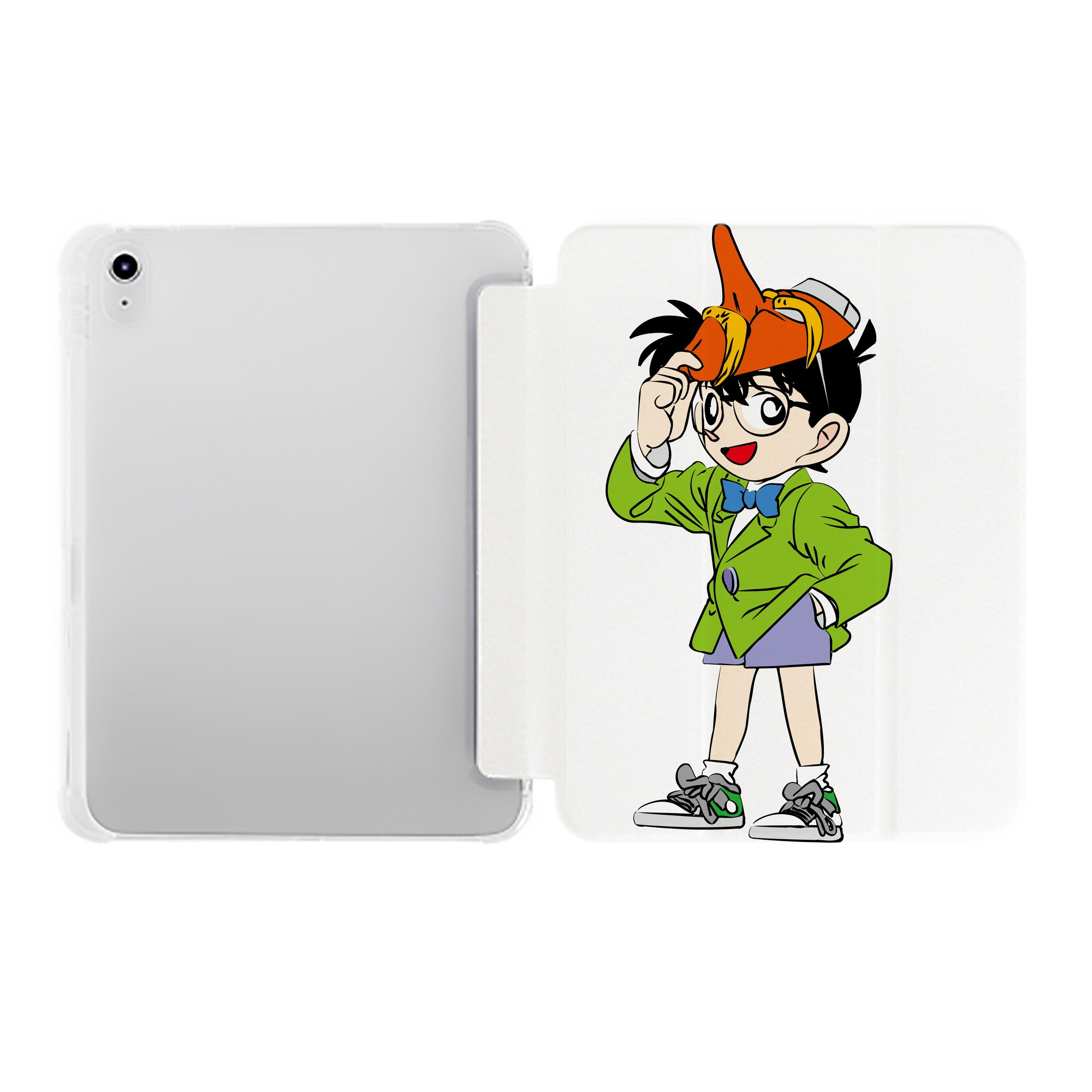 （画像用） 名探偵コナン 江戸川 コナン Detective Conan Conan Edogawa IPad ケース ペン収納付き 三つ折りスタンド PUレザー×シリコン 対応機種9.5/10.5/10.9インチ